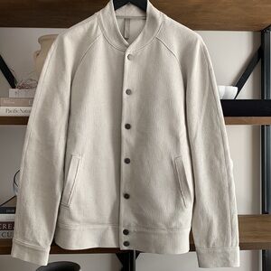 Harris Wharf London Men's Off White Button-Up Knit Bomber Jacket